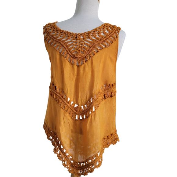 Rust Yellow Crochet Blouse Tunic Top Boho Festival Western Cowgirl SM - Picture 5 of 11